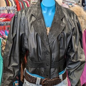 Vintage Leather Suede Black 80's Jacket Coat Cropped 80's Mob Wife Vibes